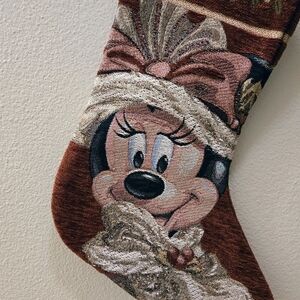 RARE Victorian Minnie Mouse Victorian Tapestry Christmas Stocking Disney Parks